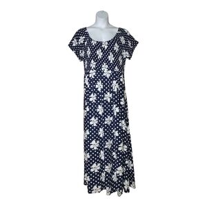 Loralette Dress Navy Blue White  Floral Polka Dot Size 26/28